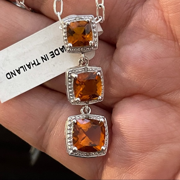 Orange citrine & diamond sterling silver pendant - Picture 5 of 13